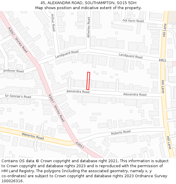 45, ALEXANDRA ROAD, SOUTHAMPTON, SO15 5DH: Location map and indicative extent of plot
