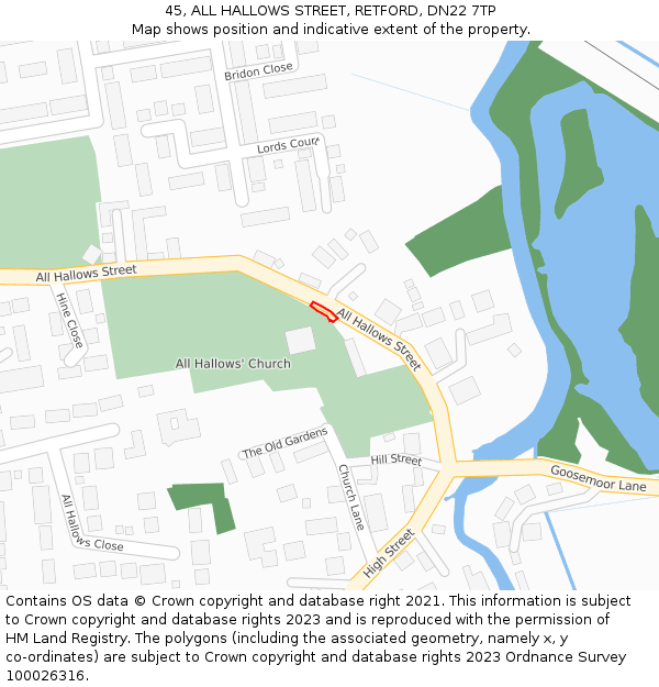 45, ALL HALLOWS STREET, RETFORD, DN22 7TP: Location map and indicative extent of plot