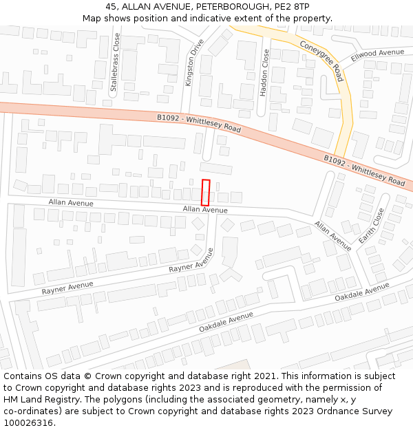 45, ALLAN AVENUE, PETERBOROUGH, PE2 8TP: Location map and indicative extent of plot