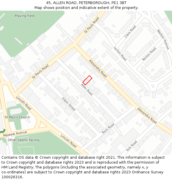 45, ALLEN ROAD, PETERBOROUGH, PE1 3BT: Location map and indicative extent of plot