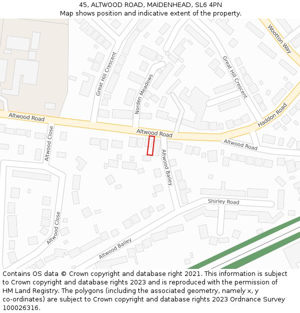 45, ALTWOOD ROAD, MAIDENHEAD, SL6 4PN: Location map and indicative extent of plot