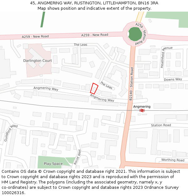 45, ANGMERING WAY, RUSTINGTON, LITTLEHAMPTON, BN16 3RA: Location map and indicative extent of plot
