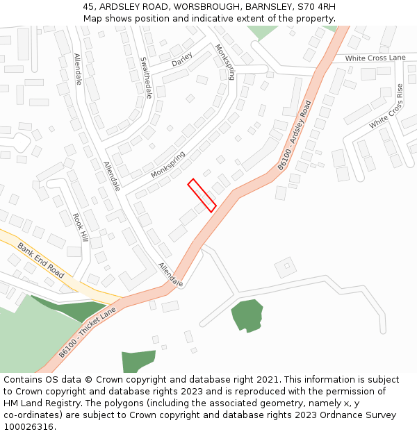 45, ARDSLEY ROAD, WORSBROUGH, BARNSLEY, S70 4RH: Location map and indicative extent of plot