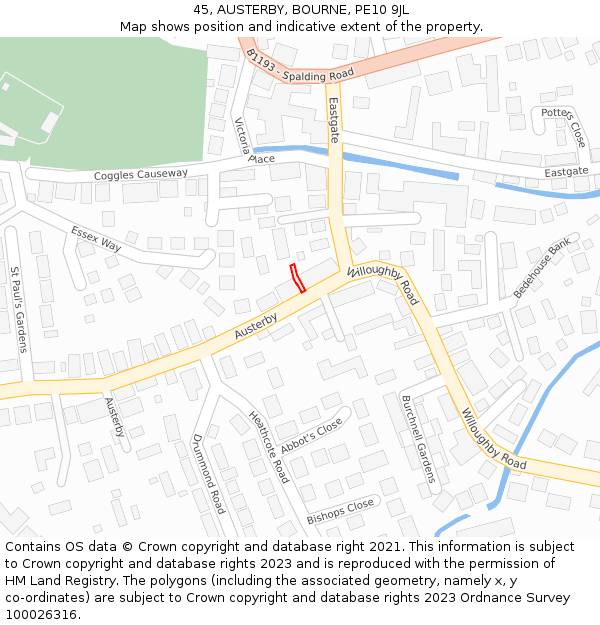 45, AUSTERBY, BOURNE, PE10 9JL: Location map and indicative extent of plot