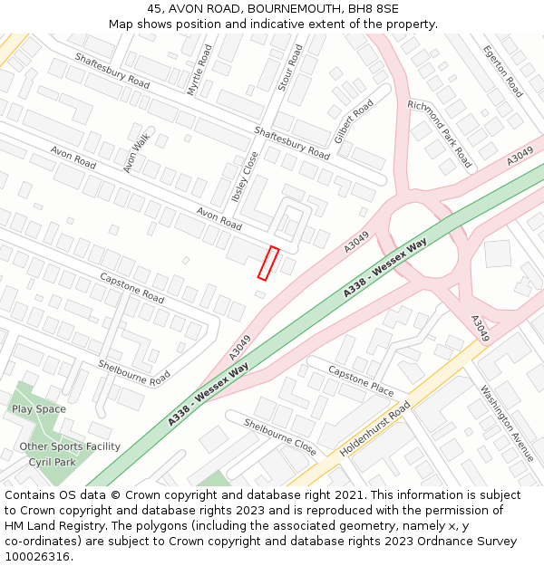 45, AVON ROAD, BOURNEMOUTH, BH8 8SE: Location map and indicative extent of plot