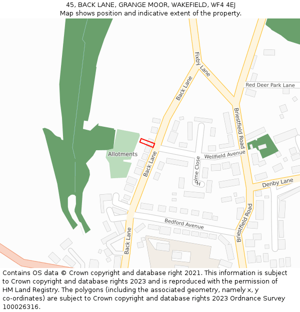 45, BACK LANE, GRANGE MOOR, WAKEFIELD, WF4 4EJ: Location map and indicative extent of plot