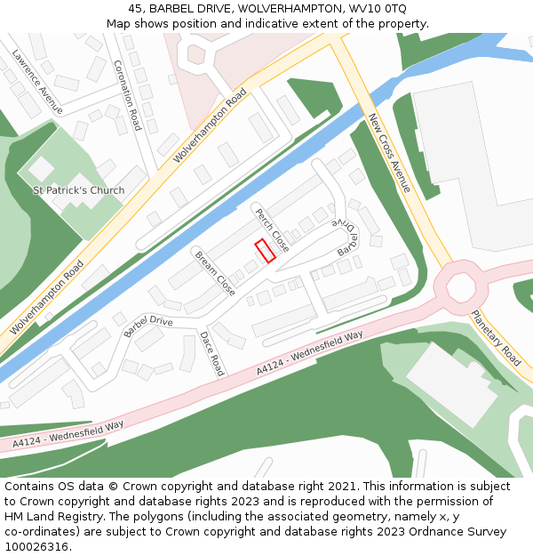 45, BARBEL DRIVE, WOLVERHAMPTON, WV10 0TQ: Location map and indicative extent of plot