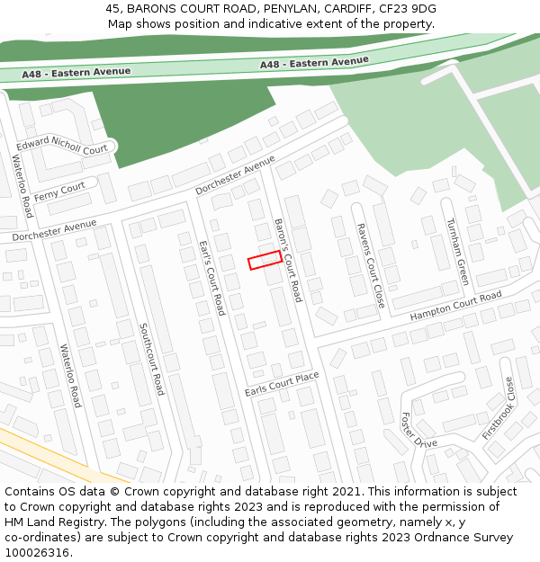 45, BARONS COURT ROAD, PENYLAN, CARDIFF, CF23 9DG: Location map and indicative extent of plot