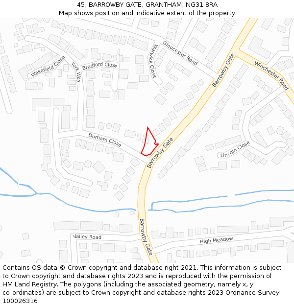45, BARROWBY GATE, GRANTHAM, NG31 8RA: Location map and indicative extent of plot