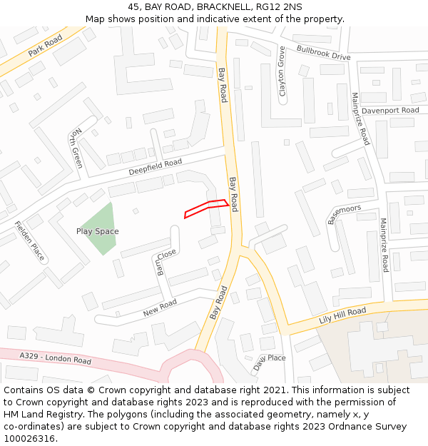 45, BAY ROAD, BRACKNELL, RG12 2NS: Location map and indicative extent of plot