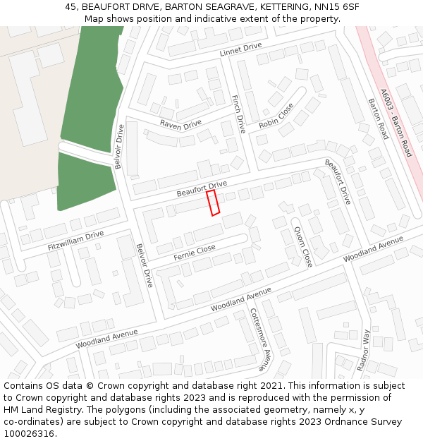 45, BEAUFORT DRIVE, BARTON SEAGRAVE, KETTERING, NN15 6SF: Location map and indicative extent of plot
