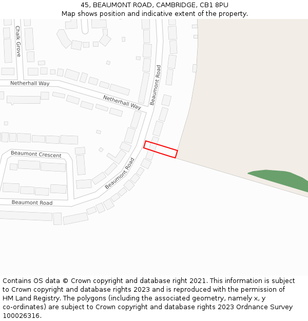 45, BEAUMONT ROAD, CAMBRIDGE, CB1 8PU: Location map and indicative extent of plot