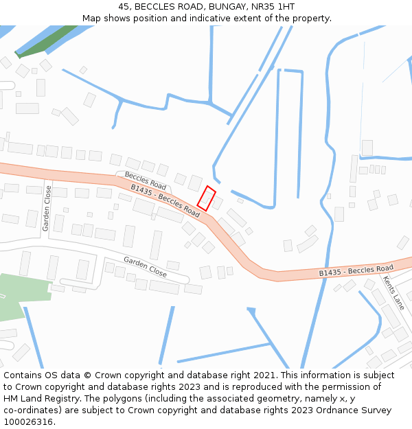 45, BECCLES ROAD, BUNGAY, NR35 1HT: Location map and indicative extent of plot