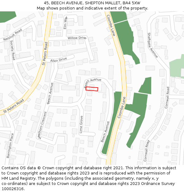 45, BEECH AVENUE, SHEPTON MALLET, BA4 5XW: Location map and indicative extent of plot