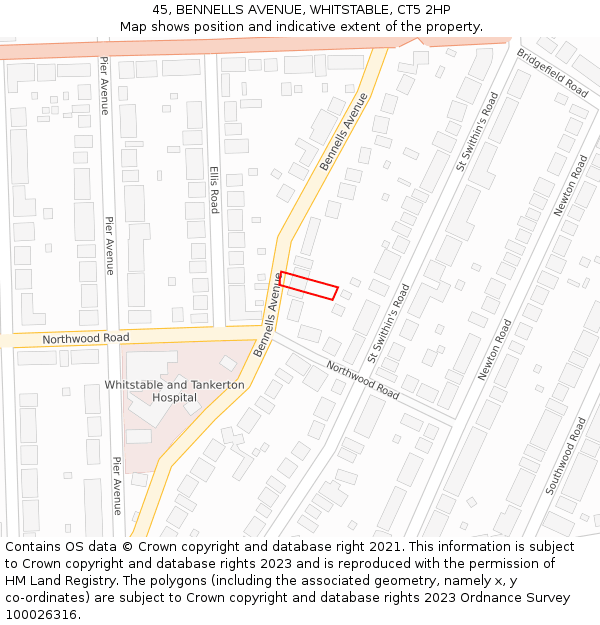 45, BENNELLS AVENUE, WHITSTABLE, CT5 2HP: Location map and indicative extent of plot