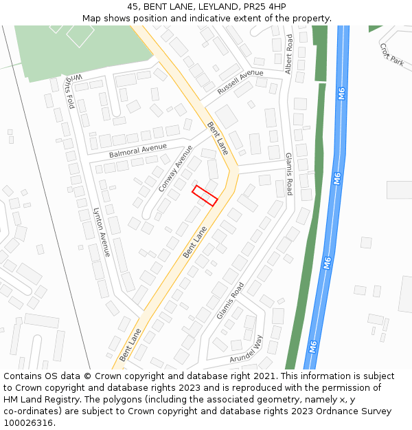 45, BENT LANE, LEYLAND, PR25 4HP: Location map and indicative extent of plot