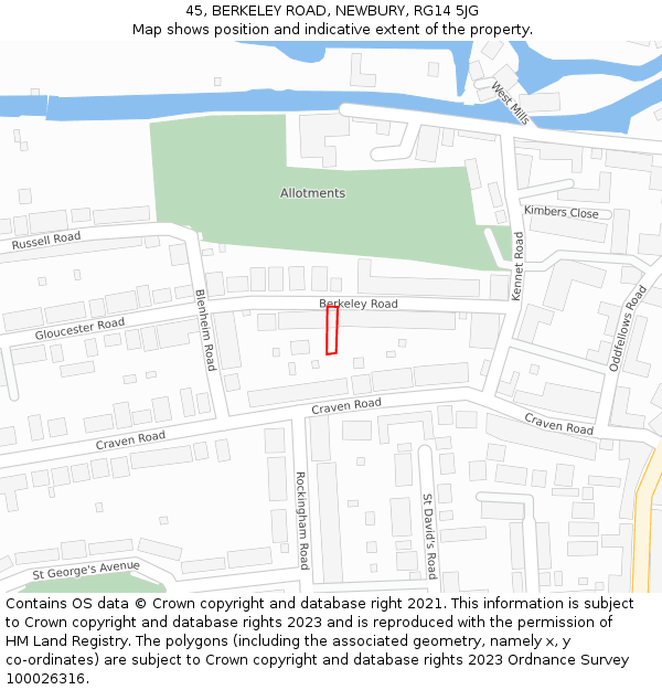 45, BERKELEY ROAD, NEWBURY, RG14 5JG: Location map and indicative extent of plot