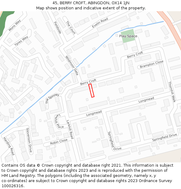 45, BERRY CROFT, ABINGDON, OX14 1JN: Location map and indicative extent of plot