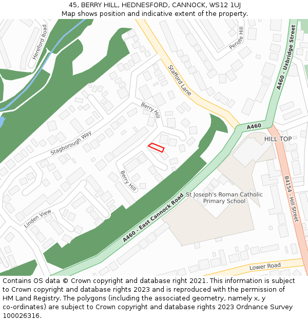 45, BERRY HILL, HEDNESFORD, CANNOCK, WS12 1UJ: Location map and indicative extent of plot