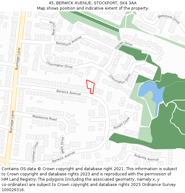 45, BERWICK AVENUE, STOCKPORT, SK4 3AA: Location map and indicative extent of plot