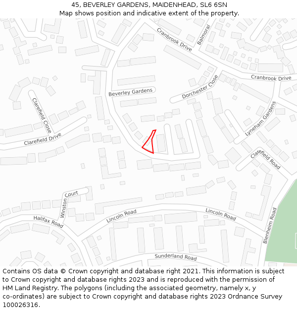 45, BEVERLEY GARDENS, MAIDENHEAD, SL6 6SN: Location map and indicative extent of plot