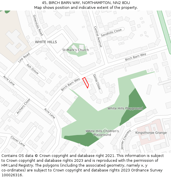45, BIRCH BARN WAY, NORTHAMPTON, NN2 8DU: Location map and indicative extent of plot