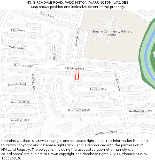 45, BIRCHDALE ROAD, PADDINGTON, WARRINGTON, WA1 3ES: Location map and indicative extent of plot