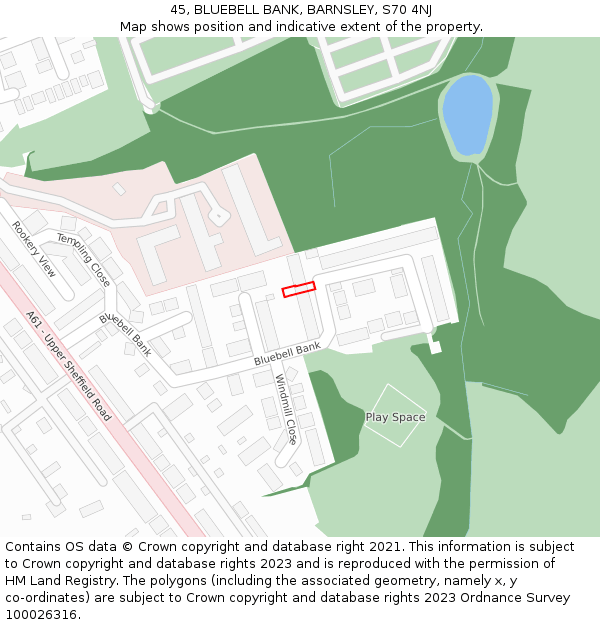 45, BLUEBELL BANK, BARNSLEY, S70 4NJ: Location map and indicative extent of plot