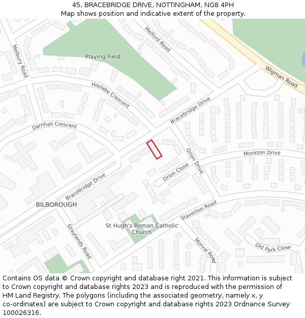 45, BRACEBRIDGE DRIVE, NOTTINGHAM, NG8 4PH: Location map and indicative extent of plot