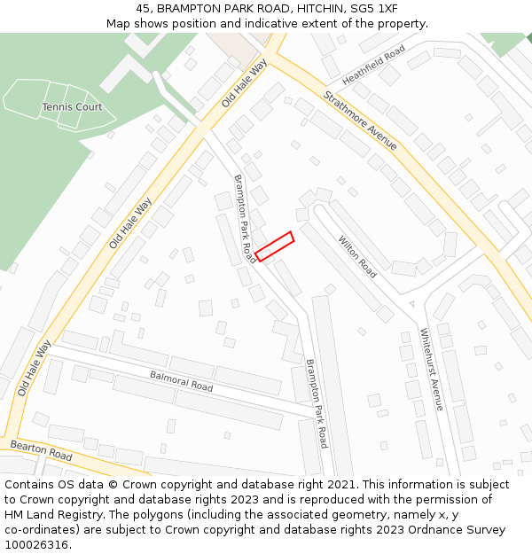 45, BRAMPTON PARK ROAD, HITCHIN, SG5 1XF: Location map and indicative extent of plot