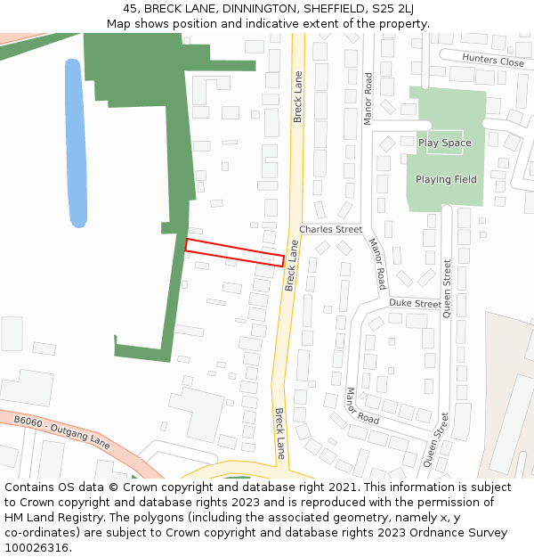 45, BRECK LANE, DINNINGTON, SHEFFIELD, S25 2LJ: Location map and indicative extent of plot
