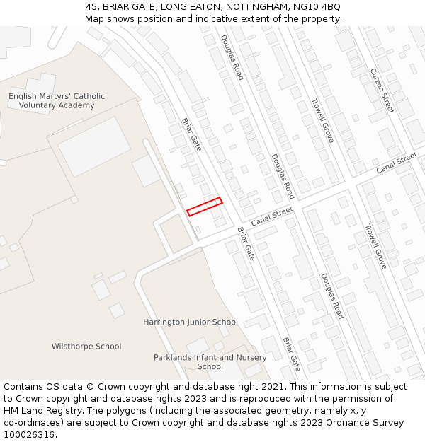 45, BRIAR GATE, LONG EATON, NOTTINGHAM, NG10 4BQ: Location map and indicative extent of plot