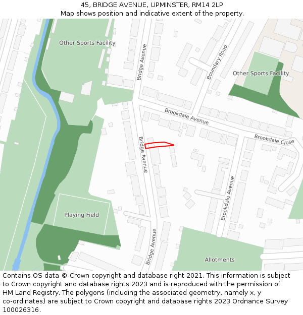 45, BRIDGE AVENUE, UPMINSTER, RM14 2LP: Location map and indicative extent of plot
