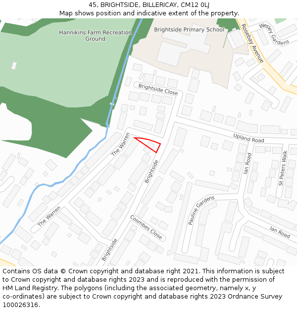 45, BRIGHTSIDE, BILLERICAY, CM12 0LJ: Location map and indicative extent of plot