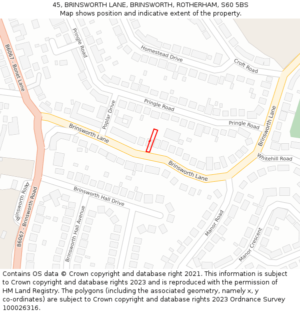 45, BRINSWORTH LANE, BRINSWORTH, ROTHERHAM, S60 5BS: Location map and indicative extent of plot