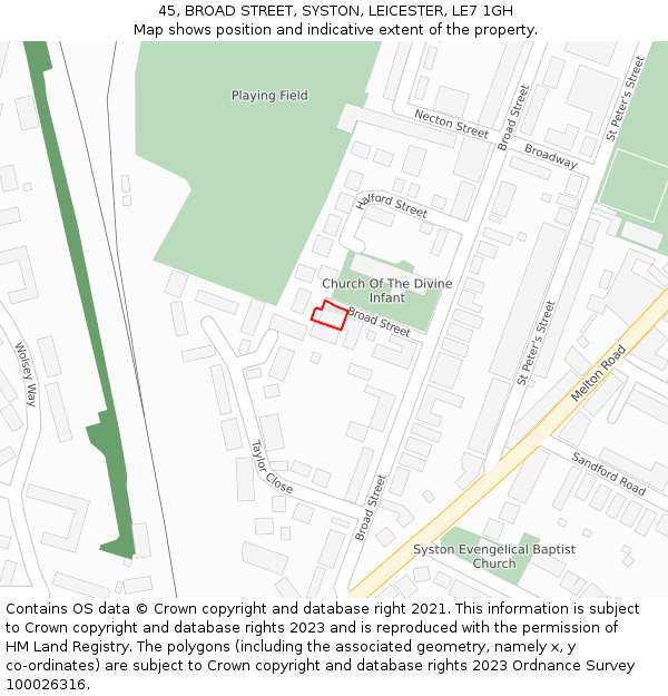 45, BROAD STREET, SYSTON, LEICESTER, LE7 1GH: Location map and indicative extent of plot