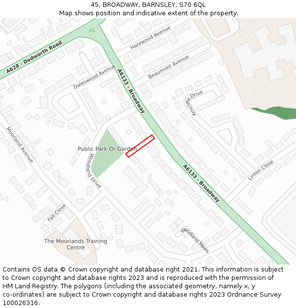 45, BROADWAY, BARNSLEY, S70 6QL: Location map and indicative extent of plot