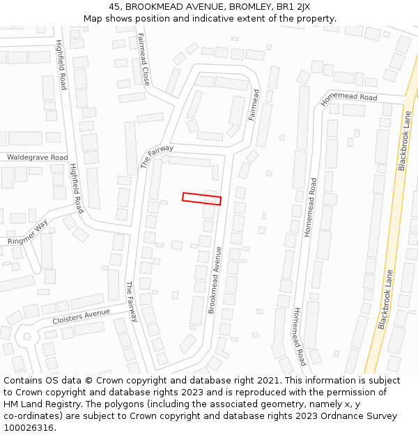 45, BROOKMEAD AVENUE, BROMLEY, BR1 2JX: Location map and indicative extent of plot