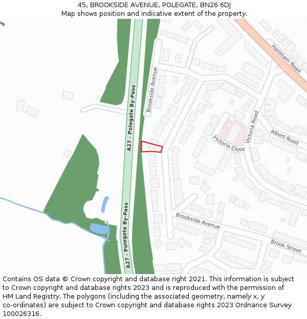45, BROOKSIDE AVENUE, POLEGATE, BN26 6DJ: Location map and indicative extent of plot