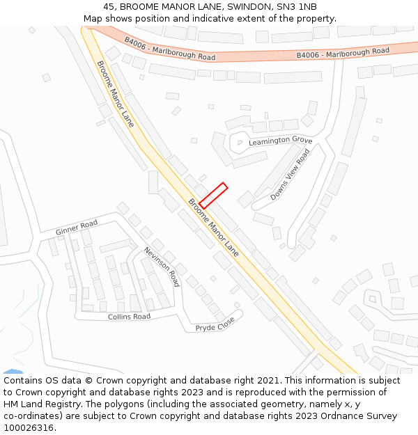 45, BROOME MANOR LANE, SWINDON, SN3 1NB: Location map and indicative extent of plot