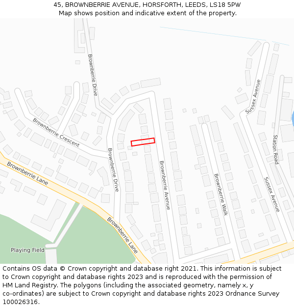 45, BROWNBERRIE AVENUE, HORSFORTH, LEEDS, LS18 5PW: Location map and indicative extent of plot