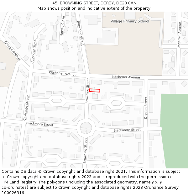 45, BROWNING STREET, DERBY, DE23 8AN: Location map and indicative extent of plot