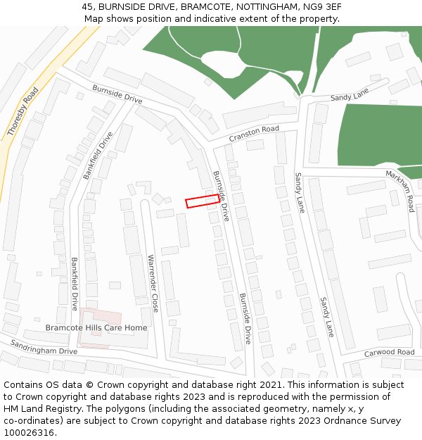 45, BURNSIDE DRIVE, BRAMCOTE, NOTTINGHAM, NG9 3EF: Location map and indicative extent of plot