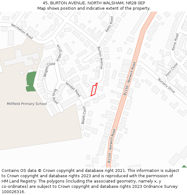45, BURTON AVENUE, NORTH WALSHAM, NR28 0EP: Location map and indicative extent of plot