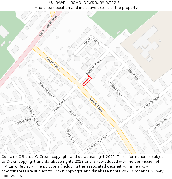45, BYWELL ROAD, DEWSBURY, WF12 7LH: Location map and indicative extent of plot