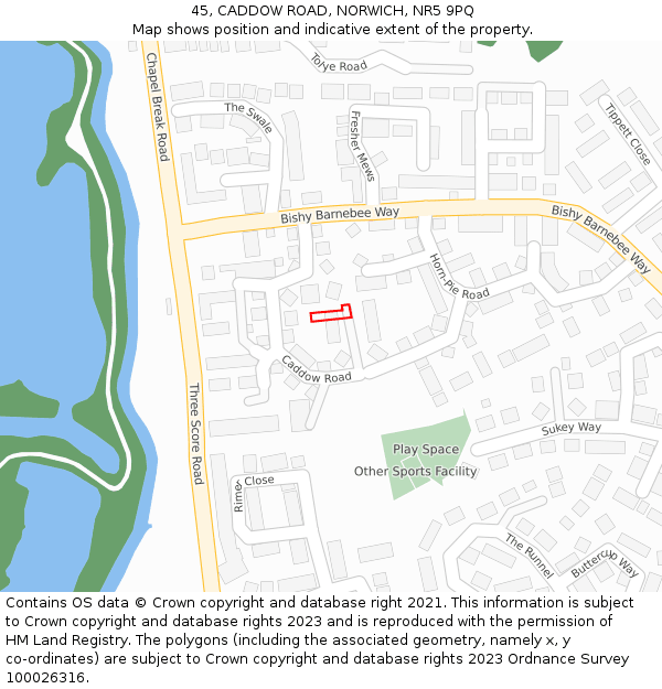 45, CADDOW ROAD, NORWICH, NR5 9PQ: Location map and indicative extent of plot