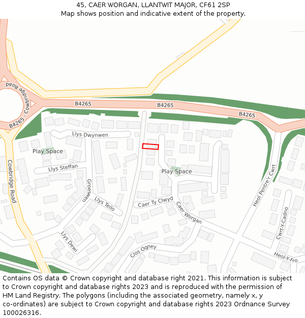 45, CAER WORGAN, LLANTWIT MAJOR, CF61 2SP: Location map and indicative extent of plot