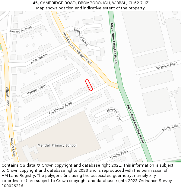 45, CAMBRIDGE ROAD, BROMBOROUGH, WIRRAL, CH62 7HZ: Location map and indicative extent of plot
