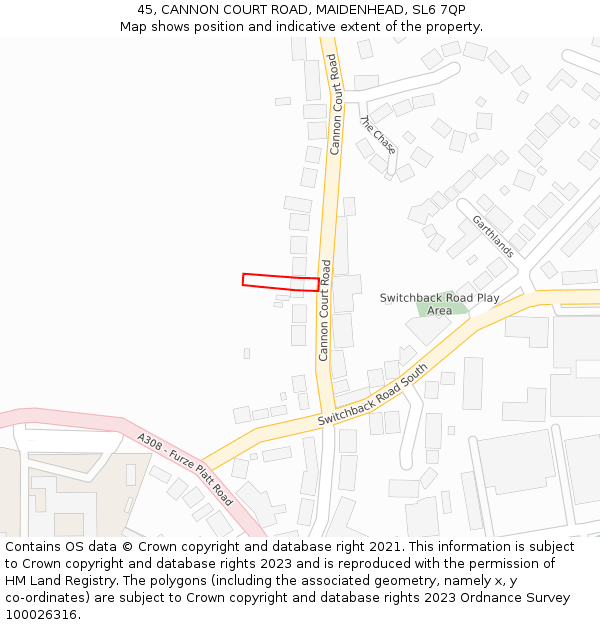 45, CANNON COURT ROAD, MAIDENHEAD, SL6 7QP: Location map and indicative extent of plot