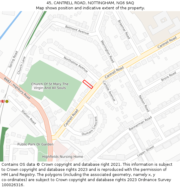 45, CANTRELL ROAD, NOTTINGHAM, NG6 9AQ: Location map and indicative extent of plot